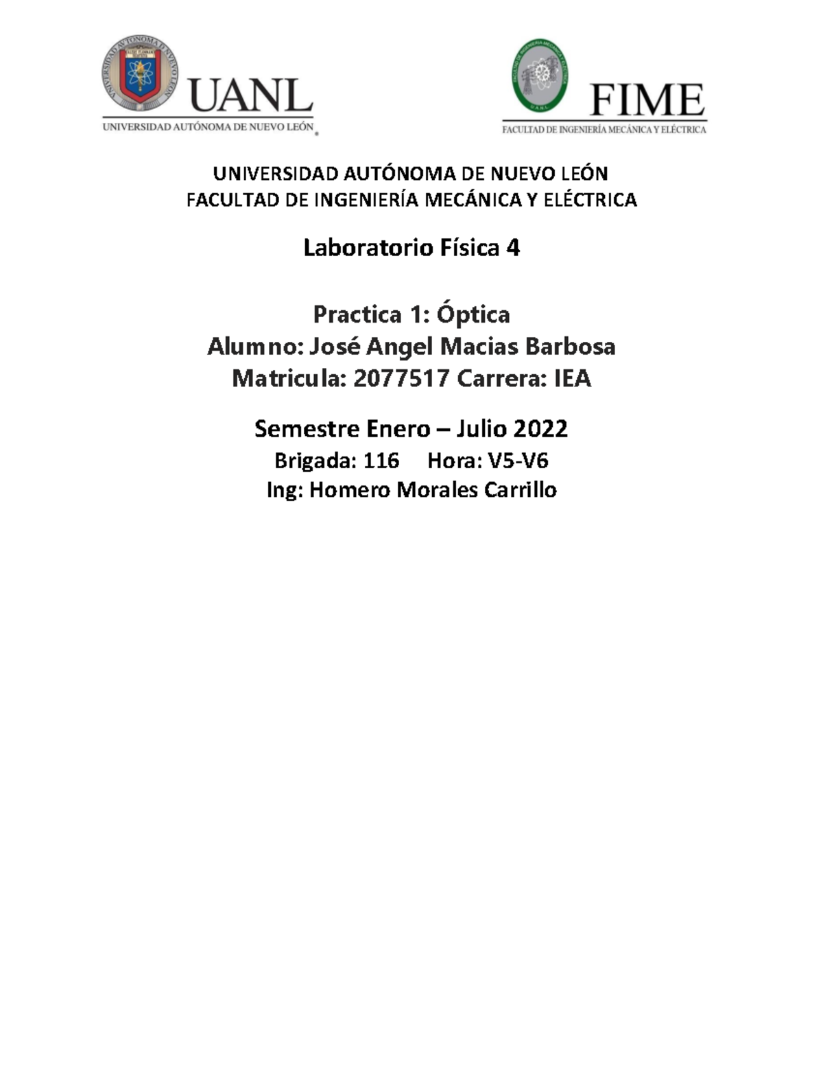 Practica 1 Lab Fisica 4 - UNIVERSIDAD AUT”NOMA DE NUEVO LE”N FACULTAD ...