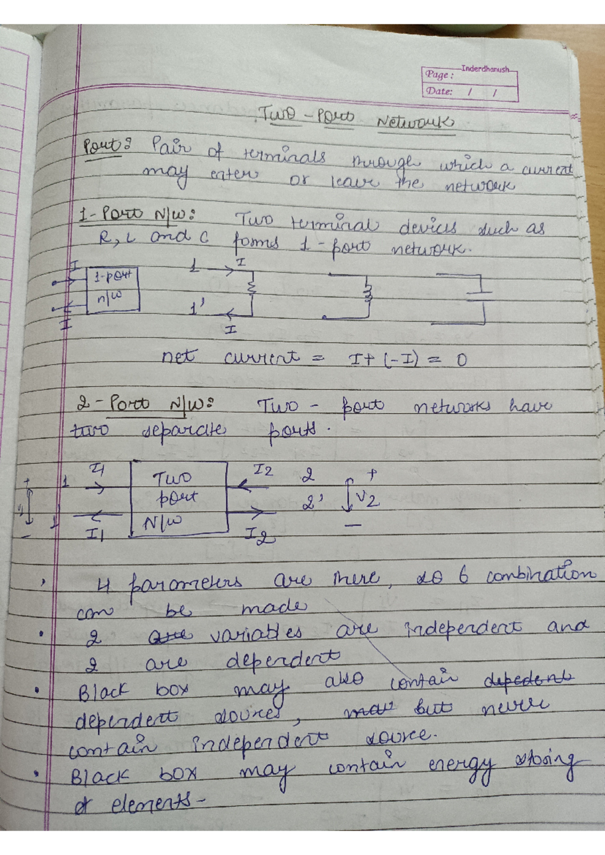 Two port - CIRCUIT SYSYTEM TWO PORT NOTES - Inderdhanush Page: Date ...