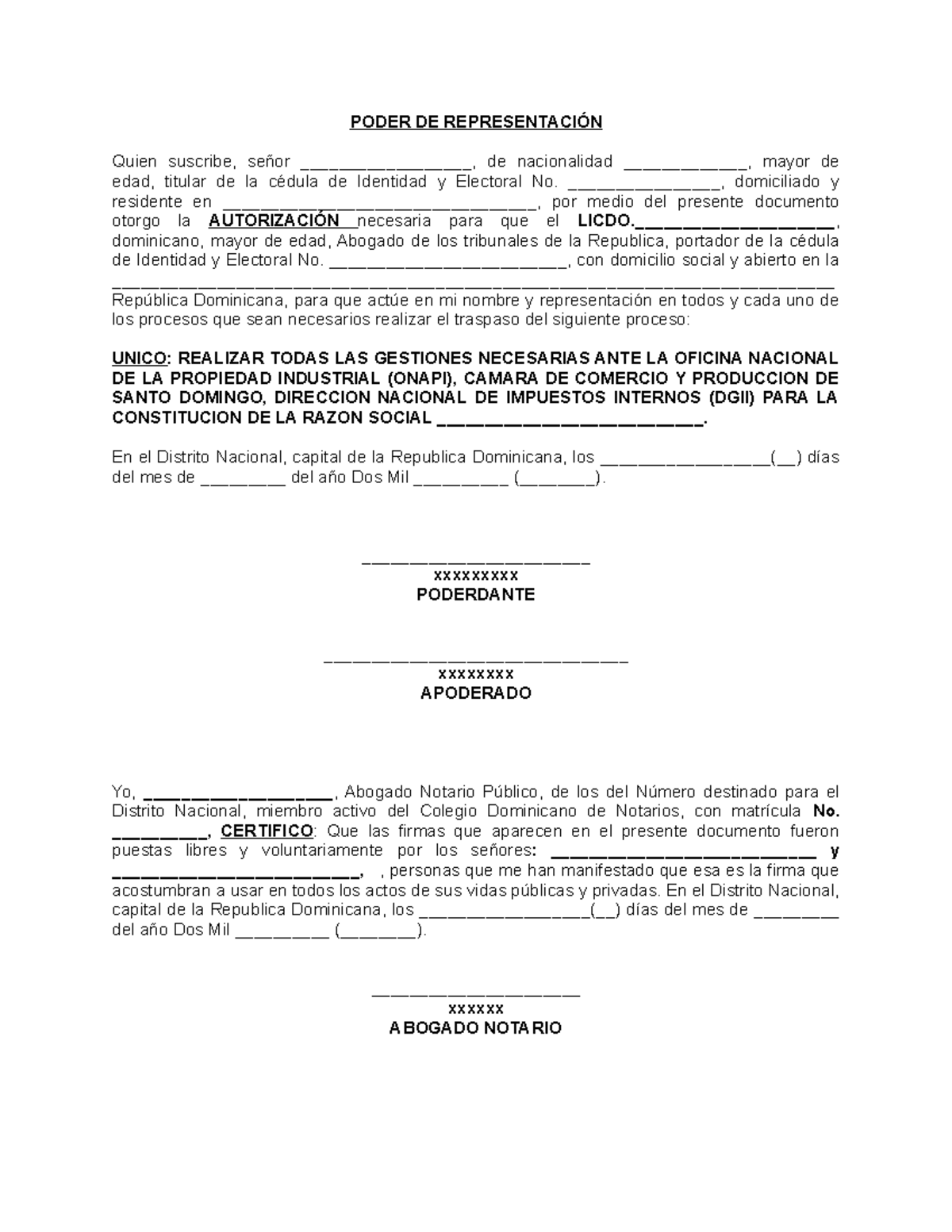 1 1 Poder De Representacion Compañia Modelo Poder De RepresentaciÓn Quien Suscribe Señor 2925