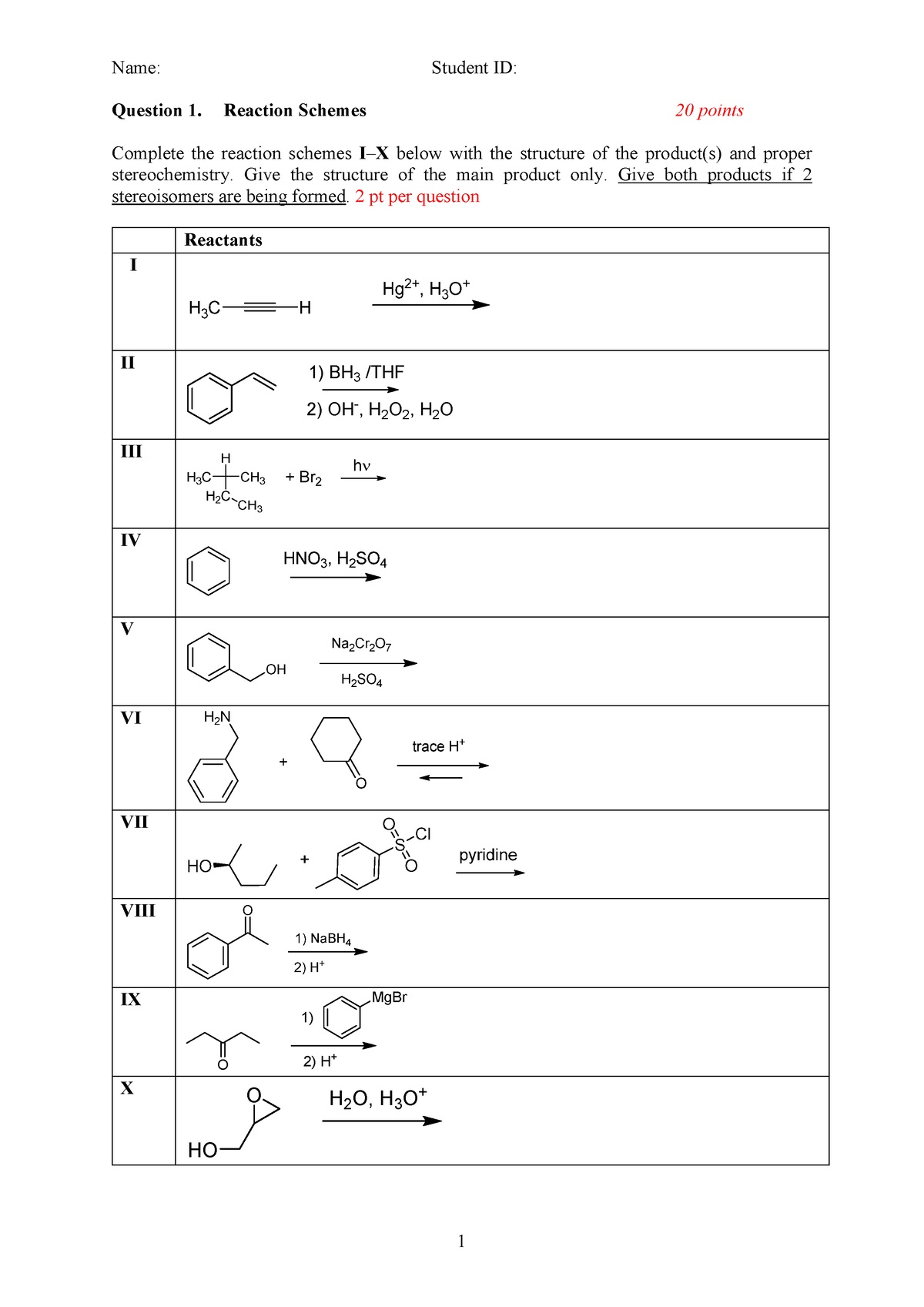 Question 1. Reaction Schemes 20