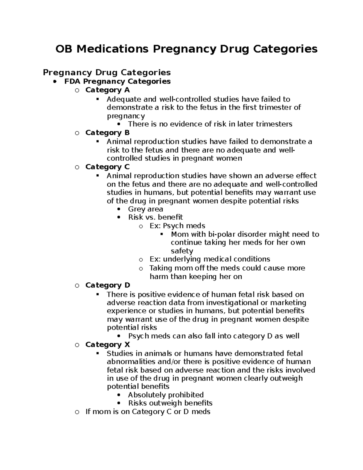 OB Medications Pregnancy Drug Categories OB Medications Pregnancy Drug Categories Pregnancy