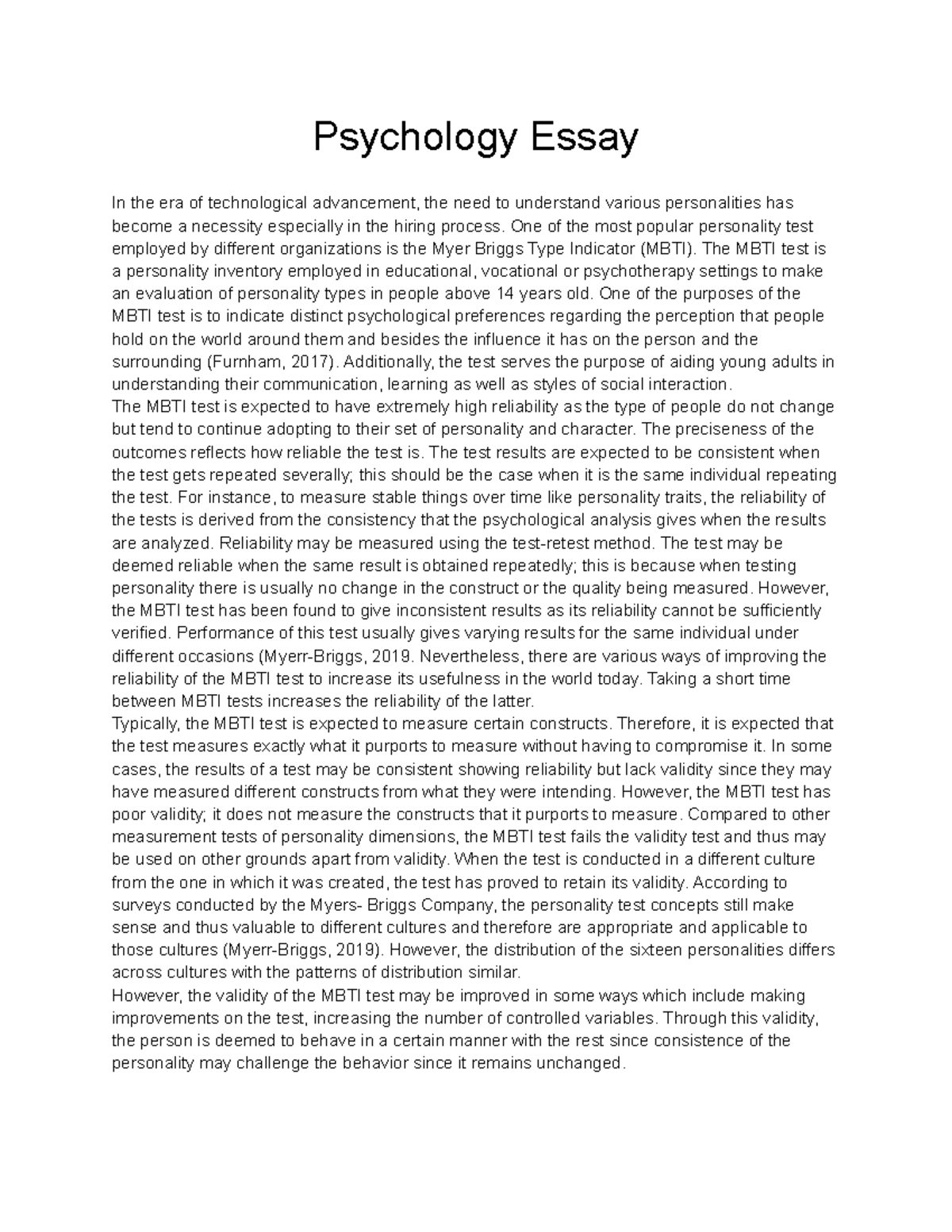 psychology uni essay