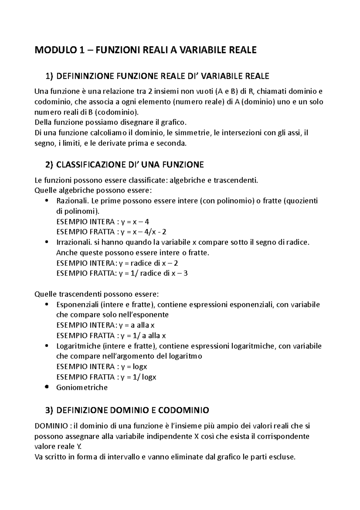 Modulo 1 - Funzioni Reali DI Variabile Reale - MODULO 1 – FUNZIONI ...