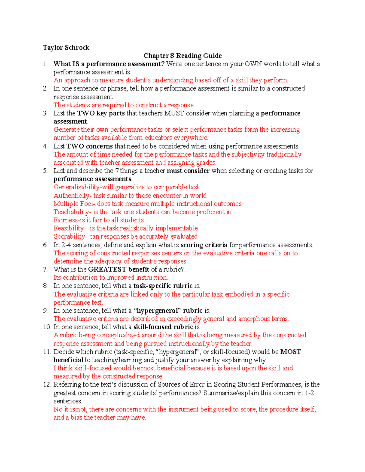 Taylor Schrock Chapter 8 Reading Guide - An approach to measure student ...