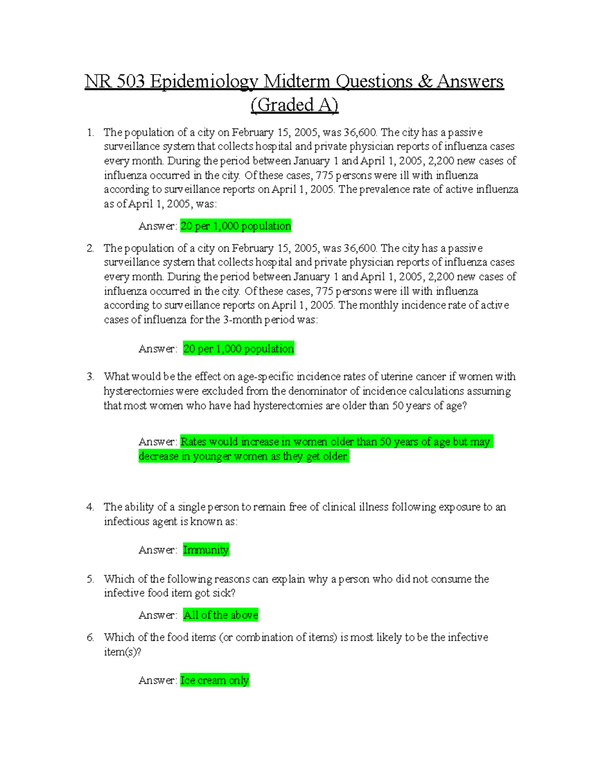 NR 503- Epidemiology Midterm Questions & Answers AND ELABORATIONS - NR ...