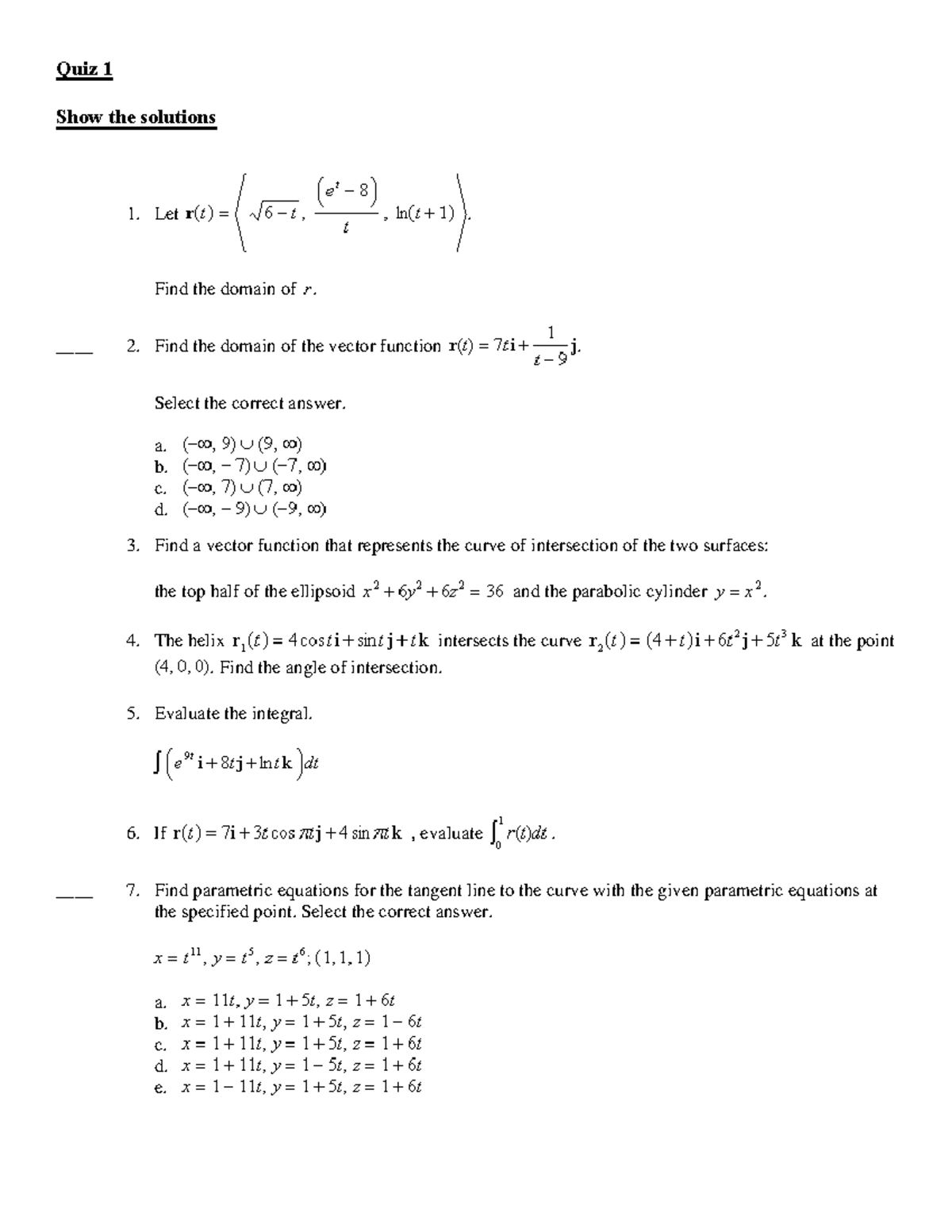 Quiz 1 - For Quiz 1 Math 126 - Quiz 1 Show The Solutions Let. Find The ...