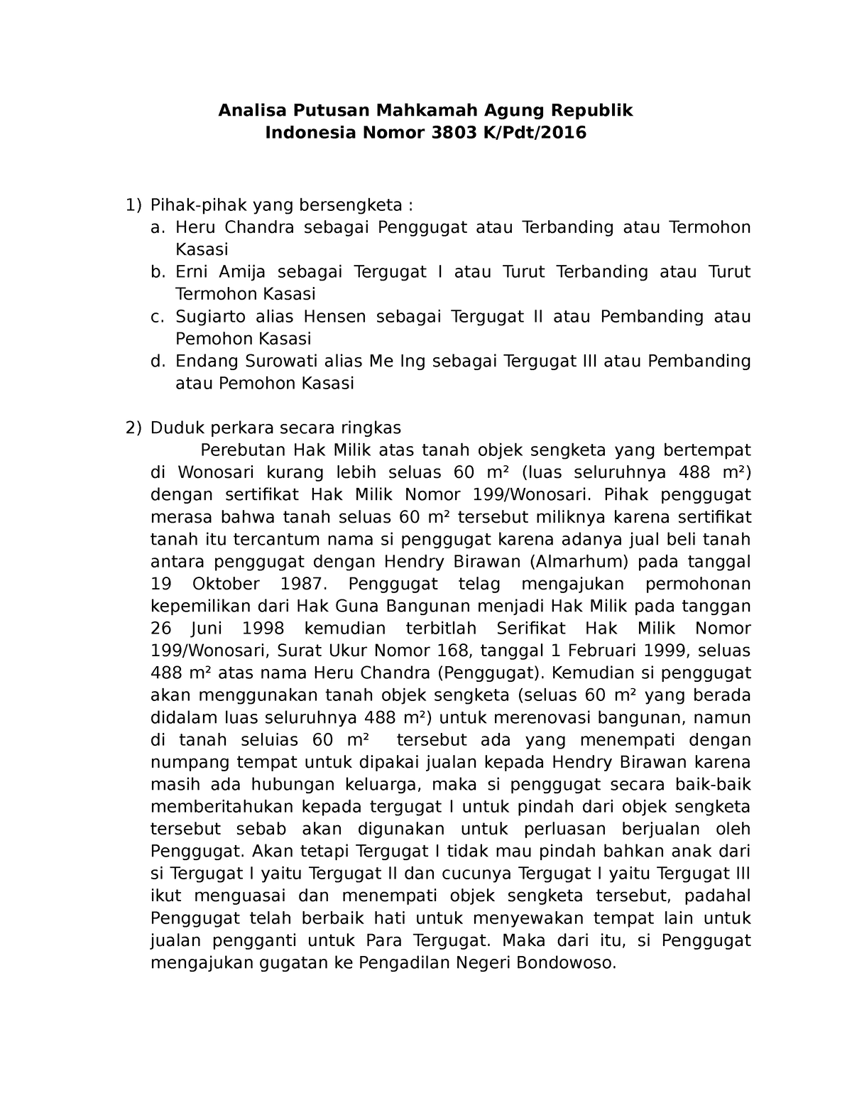 Analisis Putusan Mahkamah Agung Republik Indonesia Nomor 3803 K Pdt ...