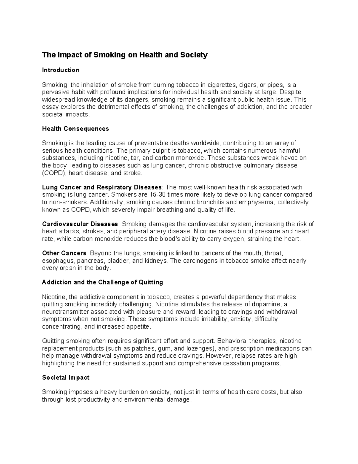 The Impact of Smoking on Health and Society - The Impact of Smoking on ...