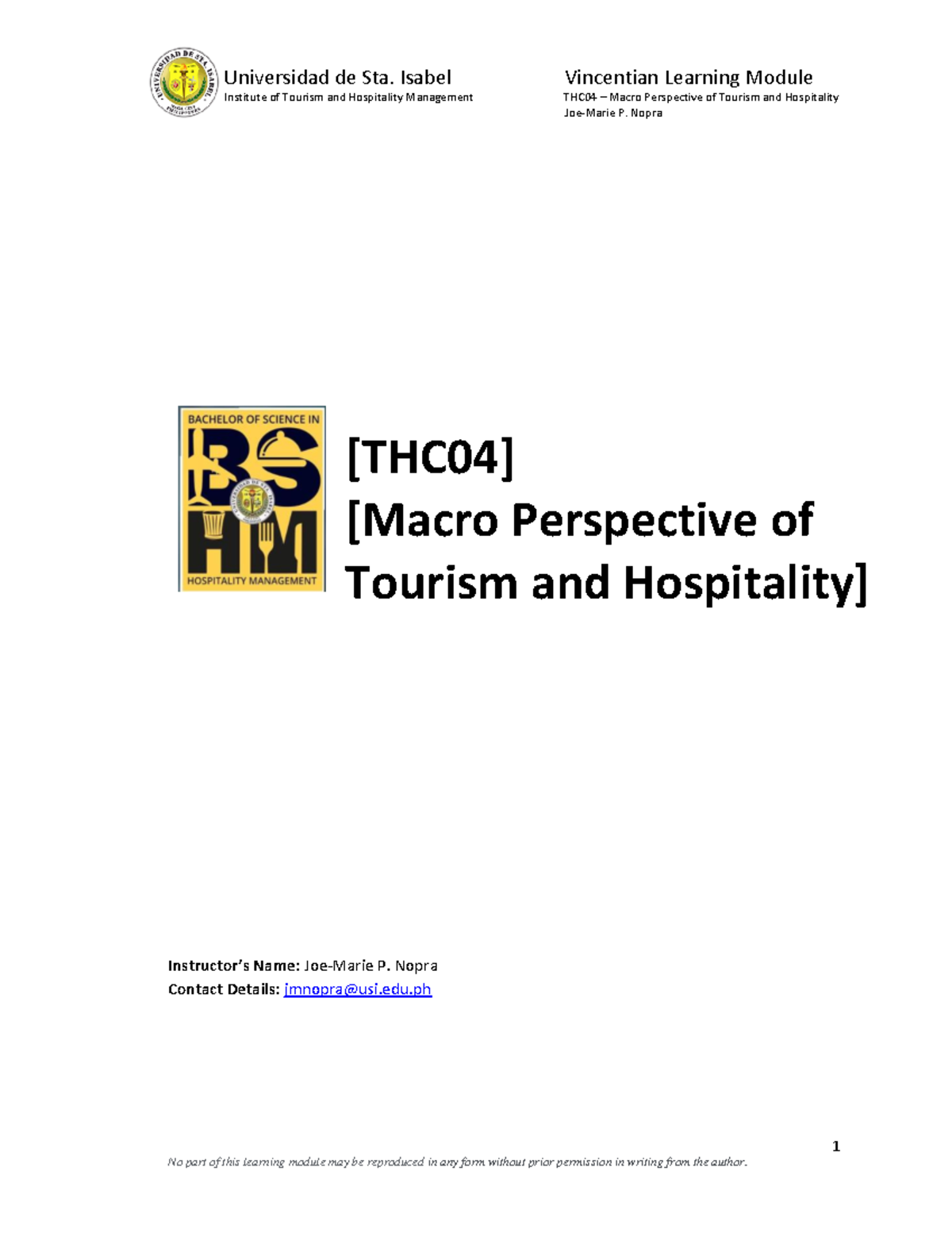 THC04 - Prelims Lessons - Institute Of Tourism And Hospitality ...