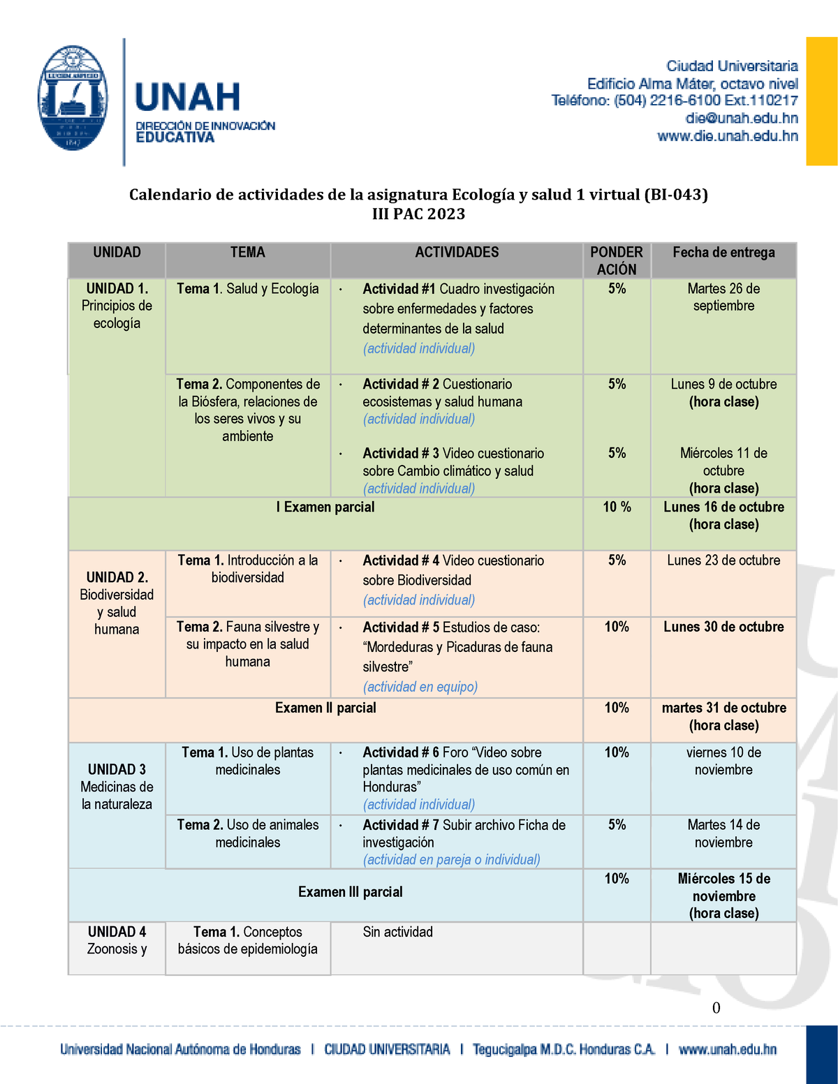 Calendario De Actividades Iii Pac 2023 0 Calendario De Actividades De La Asignatura EcologÌa Y 0374