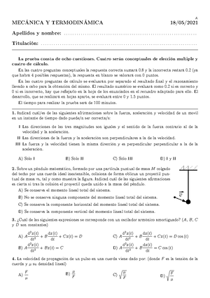 Examen Termodinámica - Mecánica Y Termodinámica - Studocu