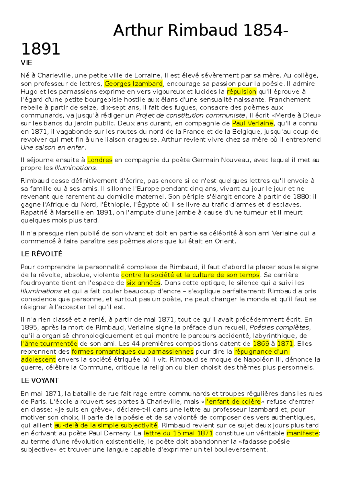 Arthur Rimbaud Commentaire | Arthur Rimbaud Résumé – ZIMTMR