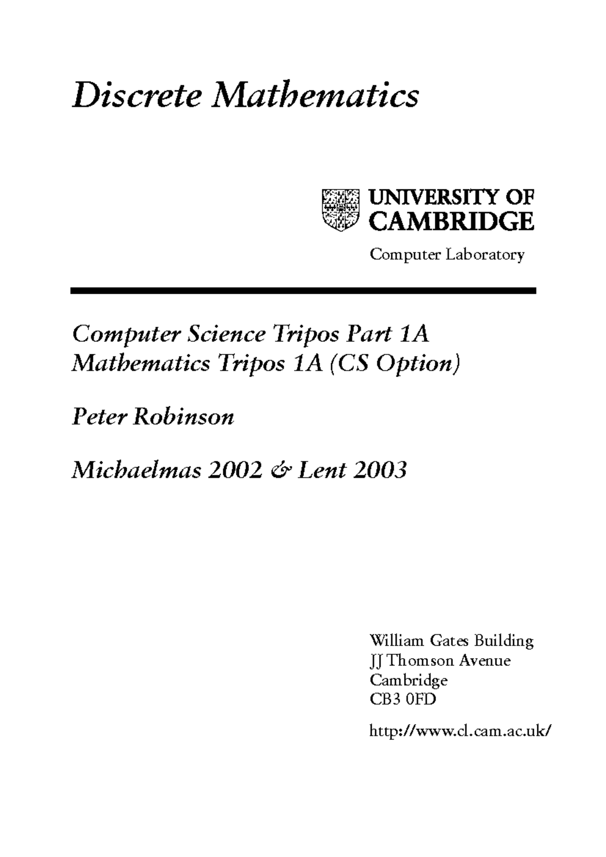 Disc Maths Notes - Discrete mathematics by Peter Robinson - Discrete ...