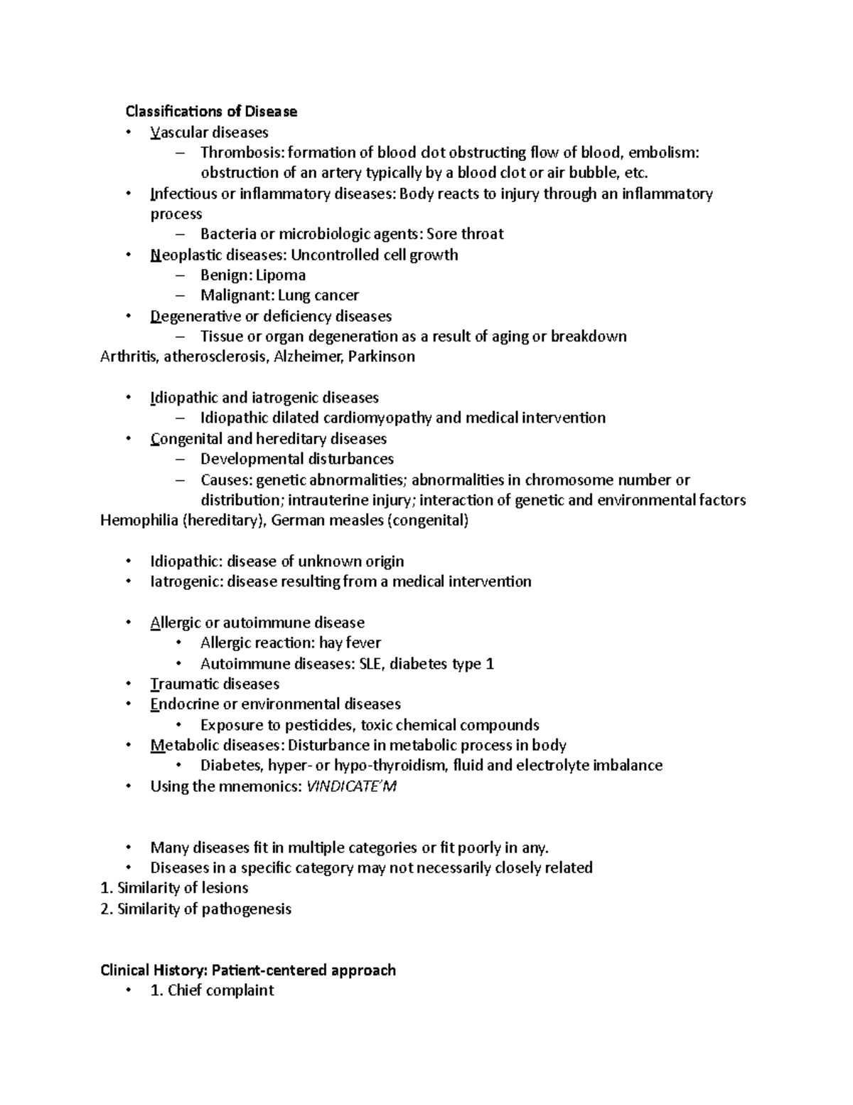 Patho midterm - Teacher - Benoit Leclerc - Classifications of Disease ...