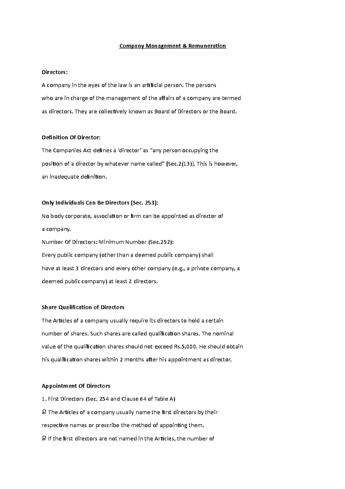 Bel 34 - Shortest note - Company Management & Remuneration Directors: A ...