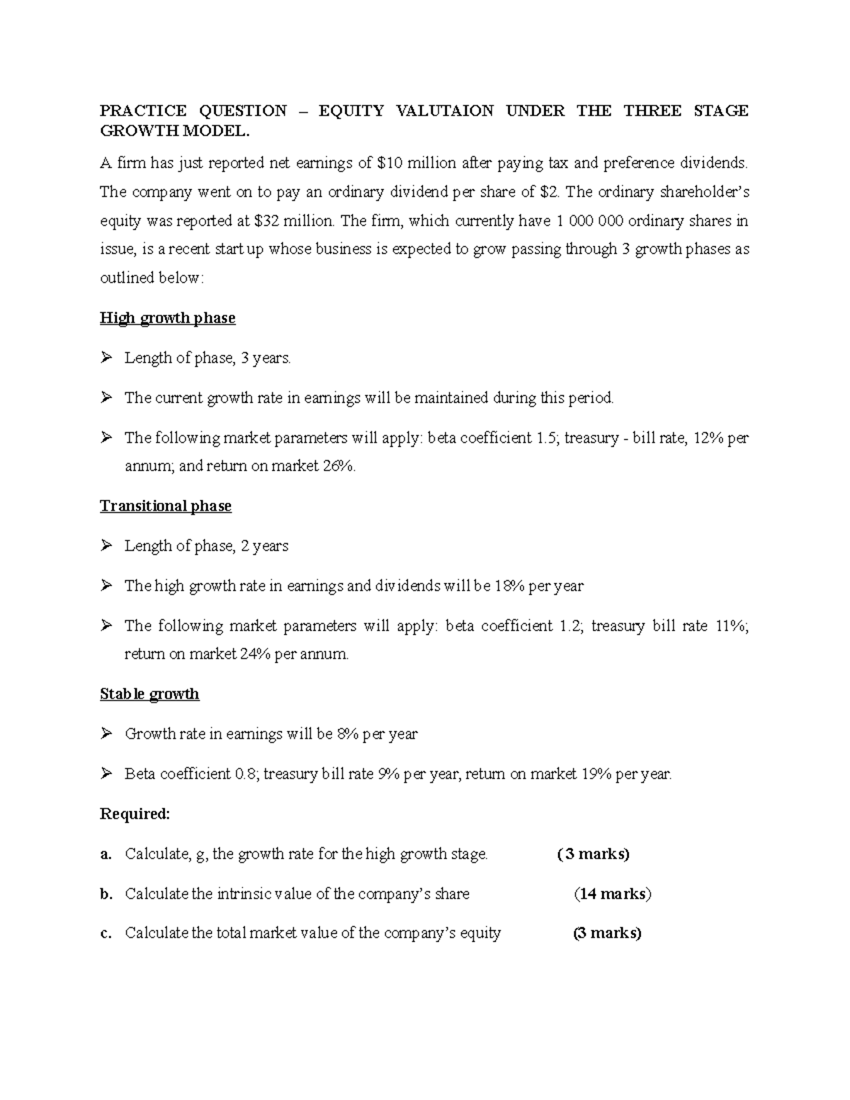 Sample/practice exam 2017, questions - PRACTICE QUESTION – EQUITY ...