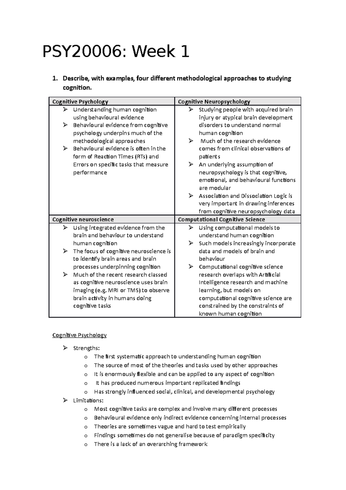 Week 1 - Lecture notes 1 - PSY20006: Week 1 1. Describe, with examples ...