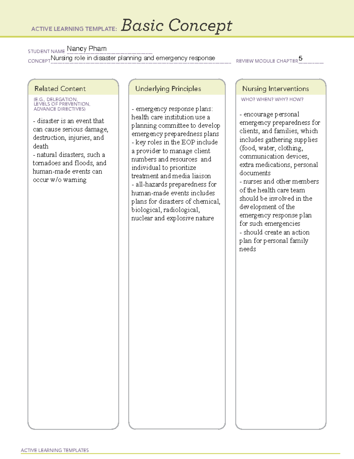 ATI Basic concept - NURS 407 - ACTIVE LEARNING TEMPLATES Basic Concept ...