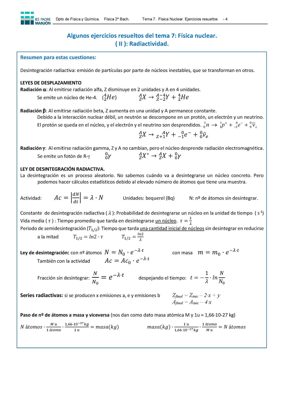 T7 Nuclear Ejercicios 2 - Algunos Ejercicios Resueltos Del Tema 7 ...