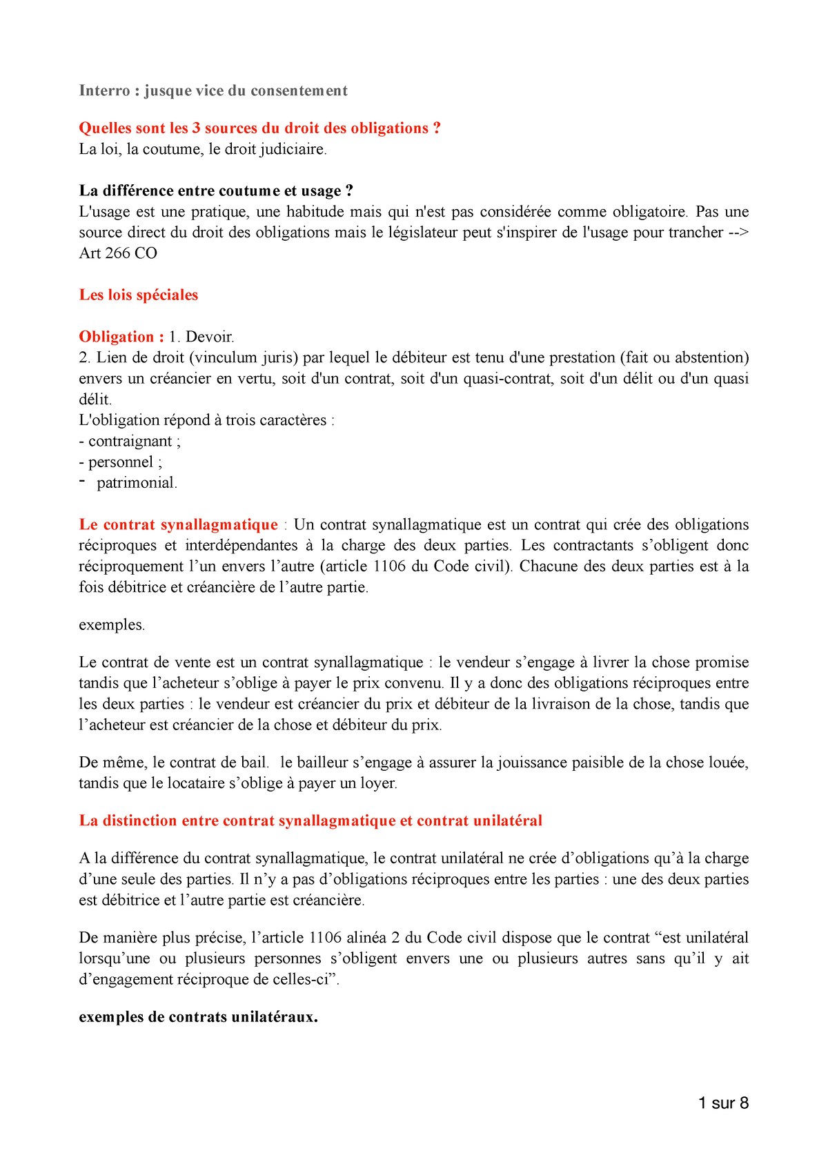 Fiches Droit Des Obligations L2 - Interro : Jusque Vice Du Consentement ...