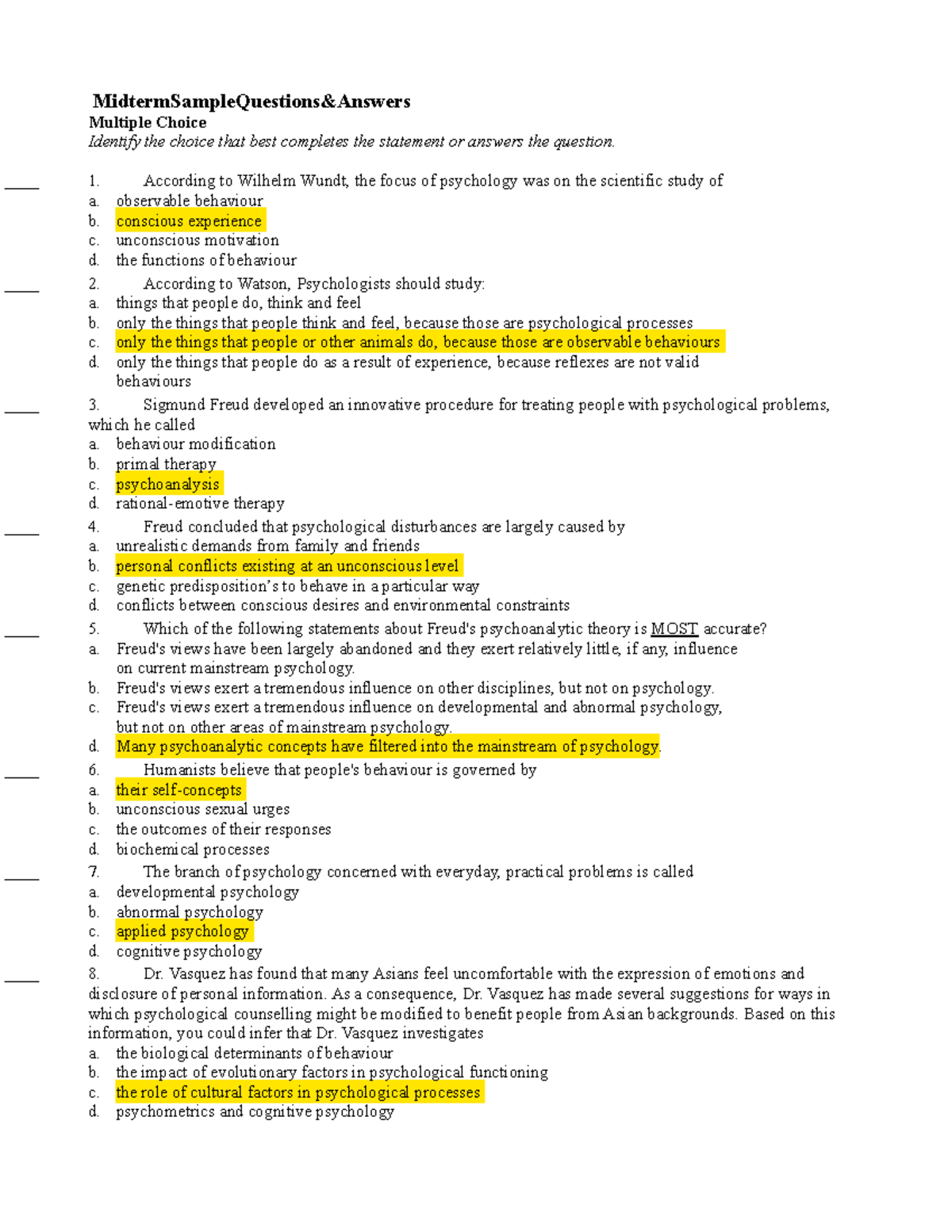 Sample Midterm Questions - MidtermSampleQuestions&Answers Multiple ...