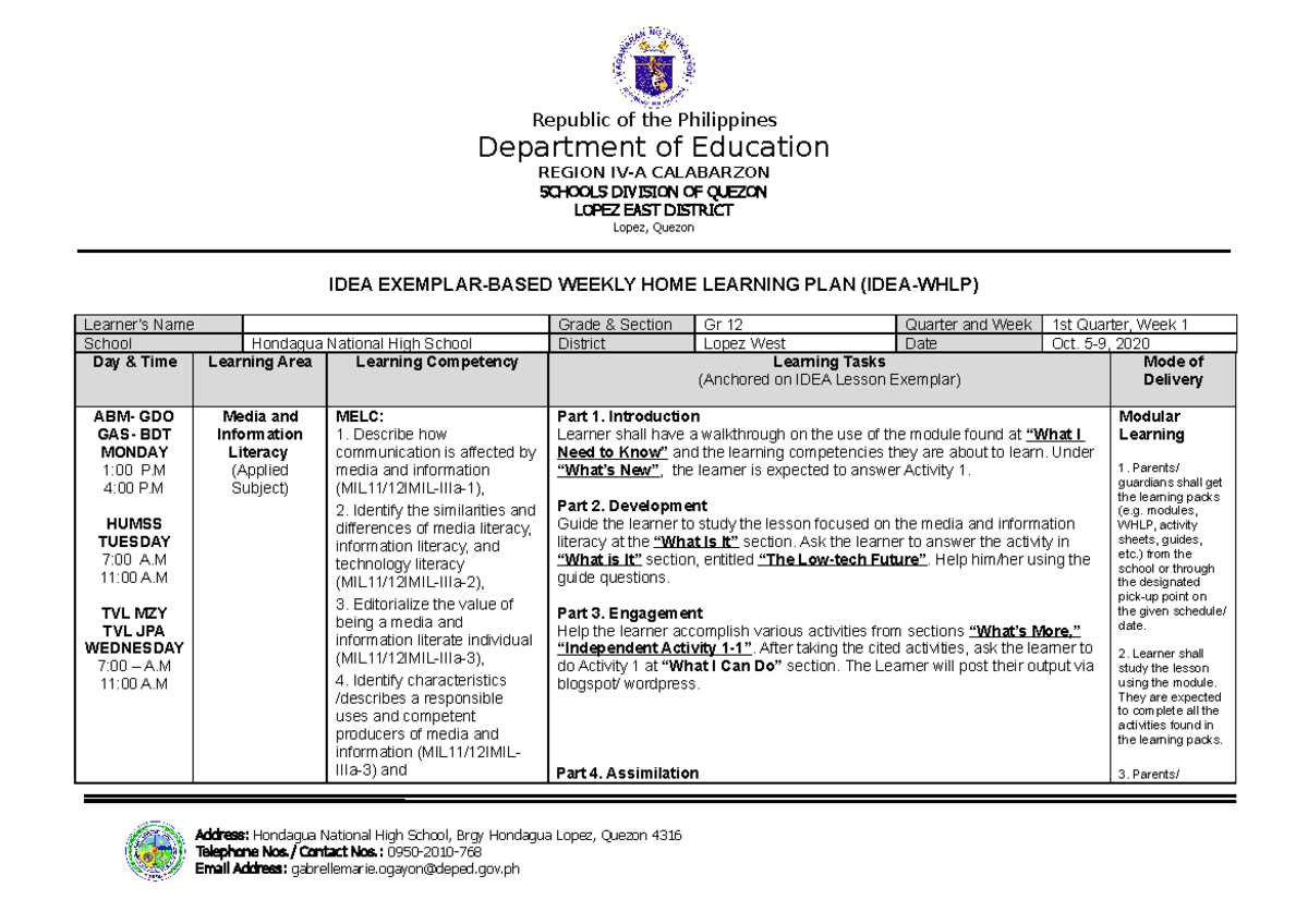 Consol-WEEK-1 - none - Republic of the Philippines Department of ...