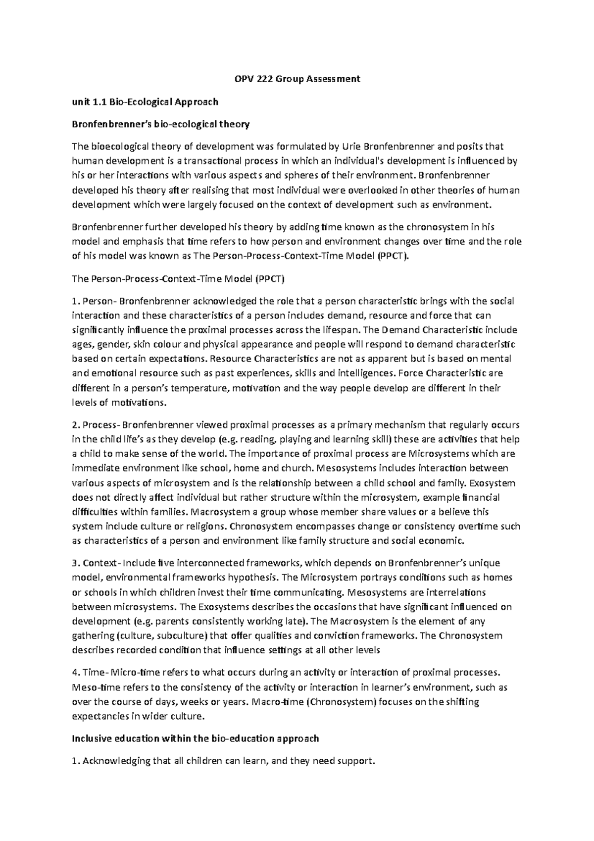 1.1 1 - My own critical reflection of bio ecological approach and asset ...