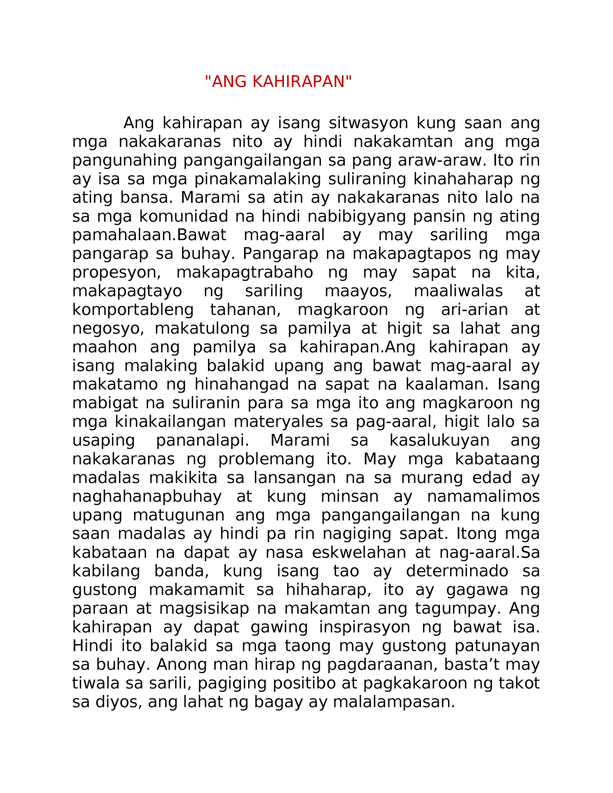 Napapanahong Isyu Ang Kahirapan Ang Kahirapan Ang Kahirapan Ay