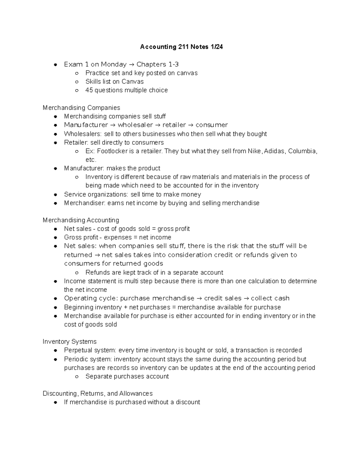 ACTG 211 Notes Class 3B - Accounting 211 Notes 1/24 Exam 1 On Monday → ...