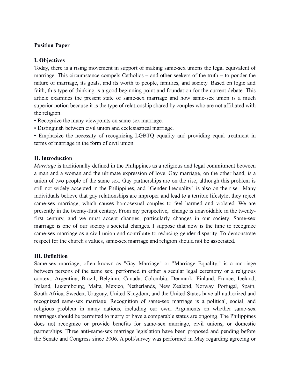 Position Paper Same Sex Marriage 1 FULL Position Paper I Objectives   Thumb 1200 1553 