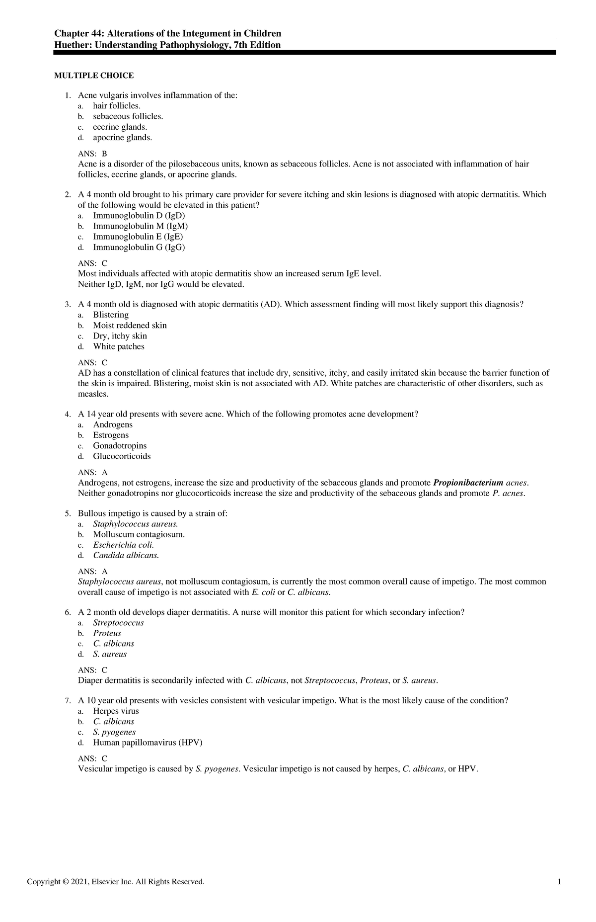 Exam View - Chapter 44 - practice questions - Copyright © 2021 ...