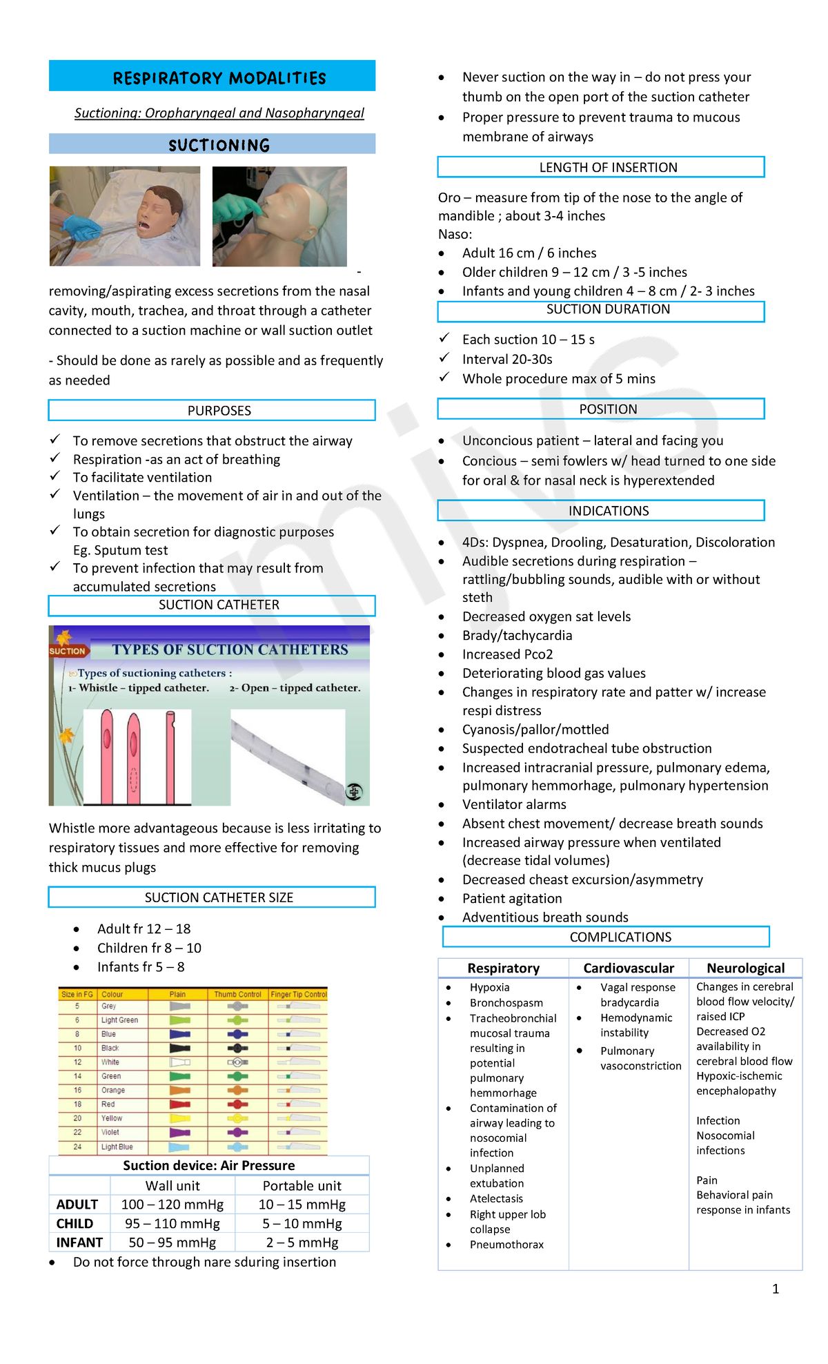 Respiratory- Modalities - RESPIRATORY MODALITIES Suctioning ...