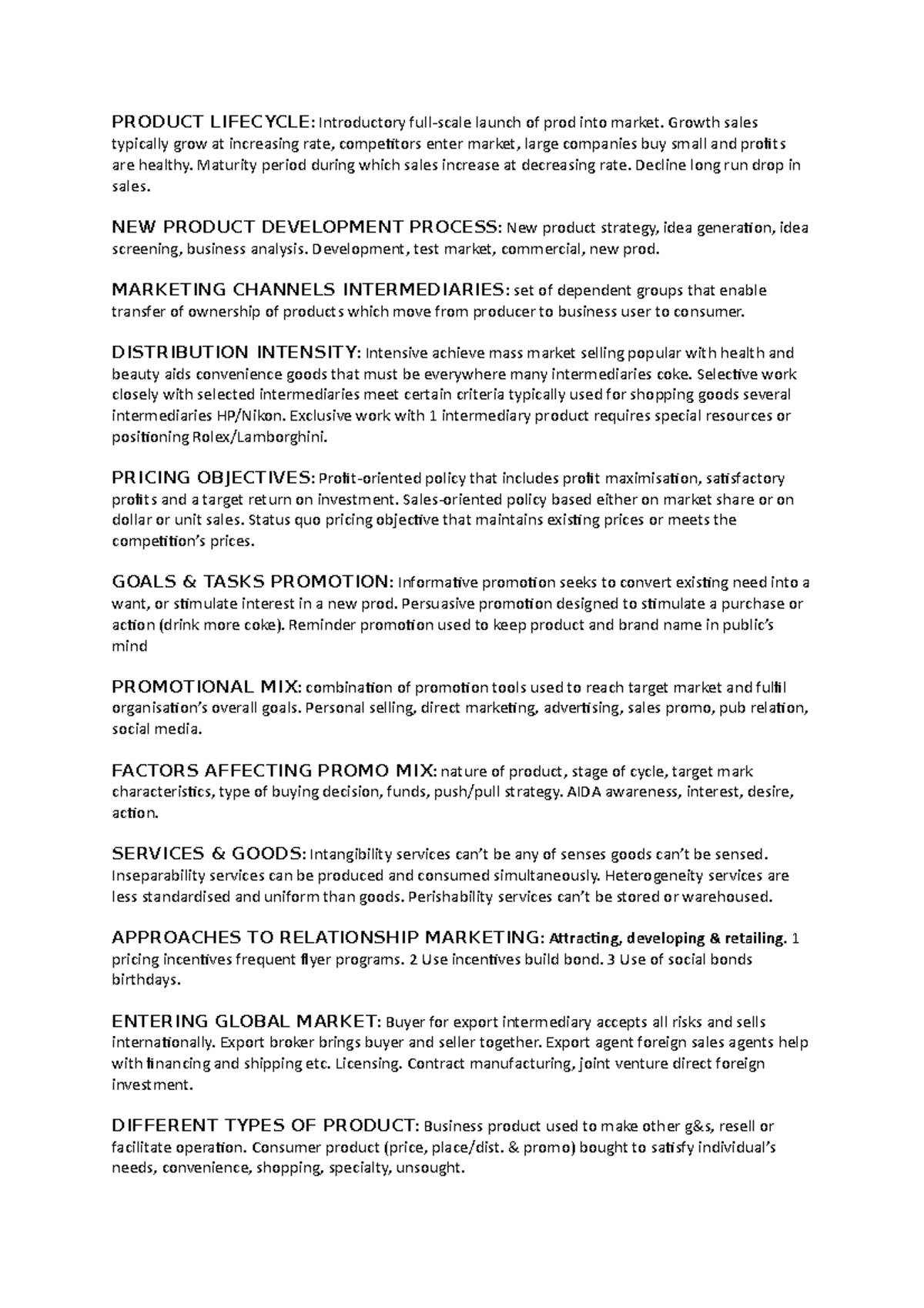 Final Notes For Test - PRODUCT LIFECYCLE: Introductory full-scale ...