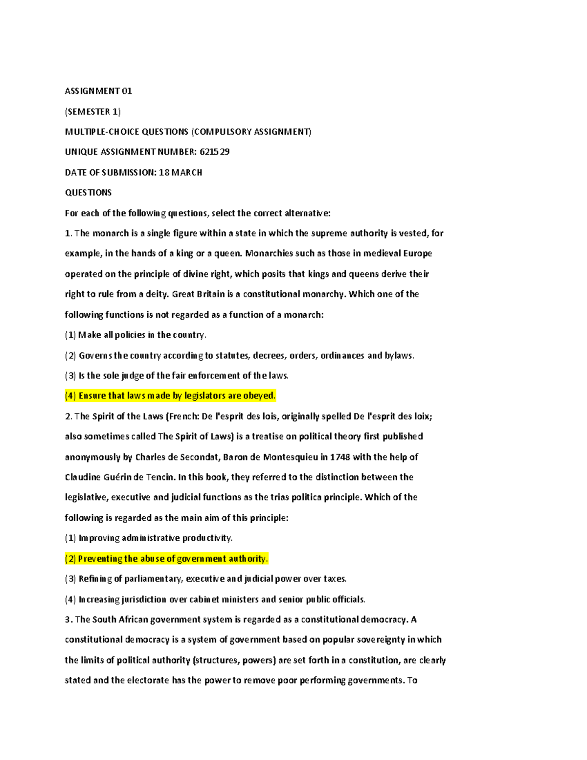 PUB1601 Q&A Quetion paper ASSIGNMENT 01 (SEMESTER 1) MULTIPLE