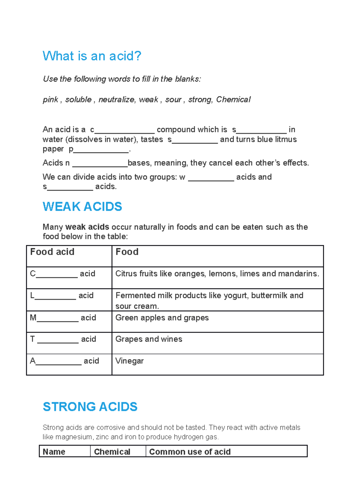 What is an acid and base Activities to practise What is an acid