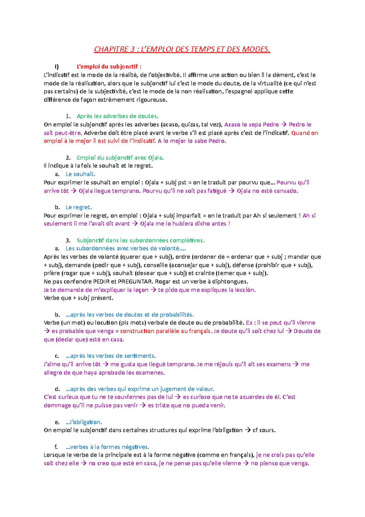 Emploi Du Subjonctif En Espagnol Grammaire espagnole Chapitre 3 - L' Emploi DES Temps ET DES Modes -  CHAPITRE 3 : L'EMPLOI DES TEMPS - Studocu