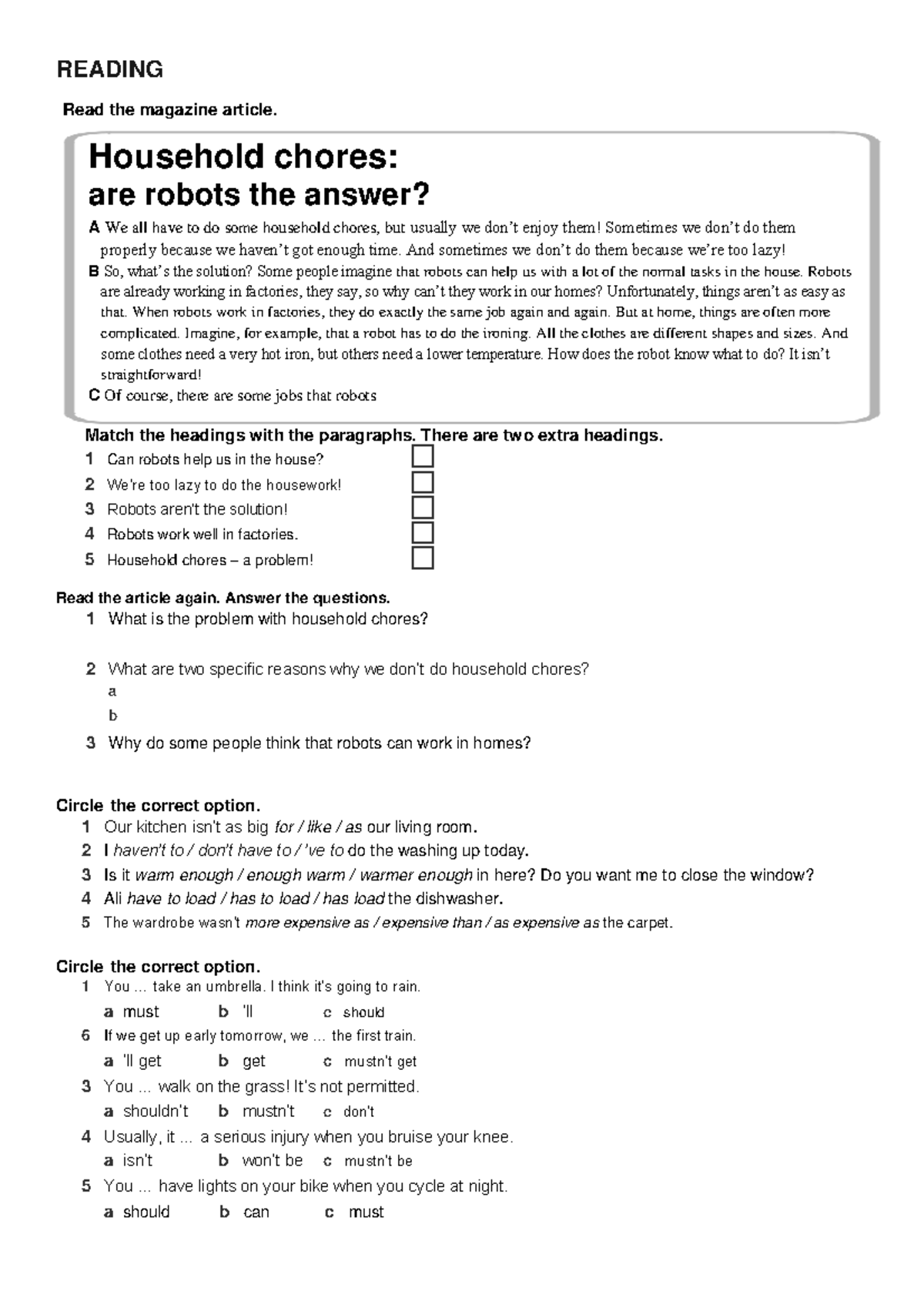 Practice own it 2 term 2 READING Read the magazine article. Household