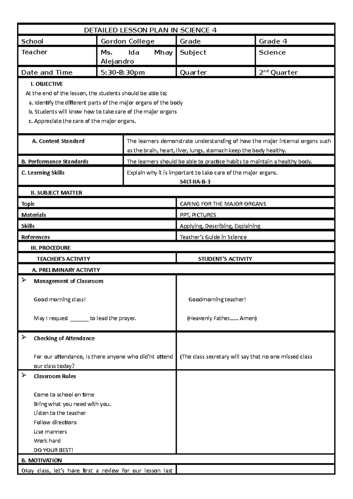 Detailed Lesson PLAN Science 4 - DETAILED LESSON PLAN IN SCIENCE 4 ...