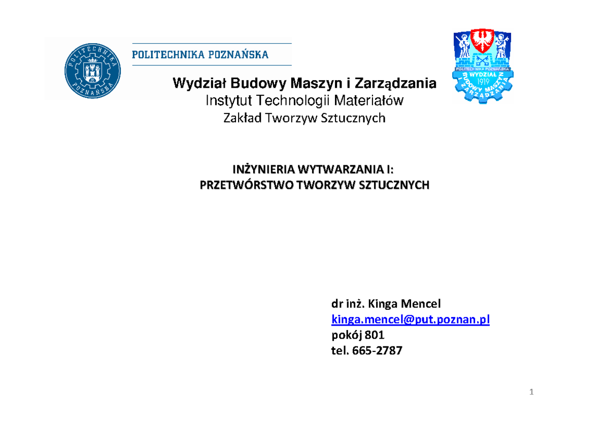 6 - Wykład. - Wydzia ł Budowy Maszyn I Zarz ą Dzania Instytut ...