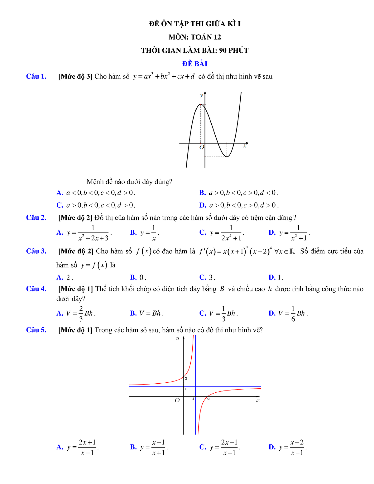 Gk1-DOT01 - Maths - ĐỀ ÔN TẬP THI GIỮA KÌ I MÔN: TOÁN 12 THỜI GIAN LÀM ...