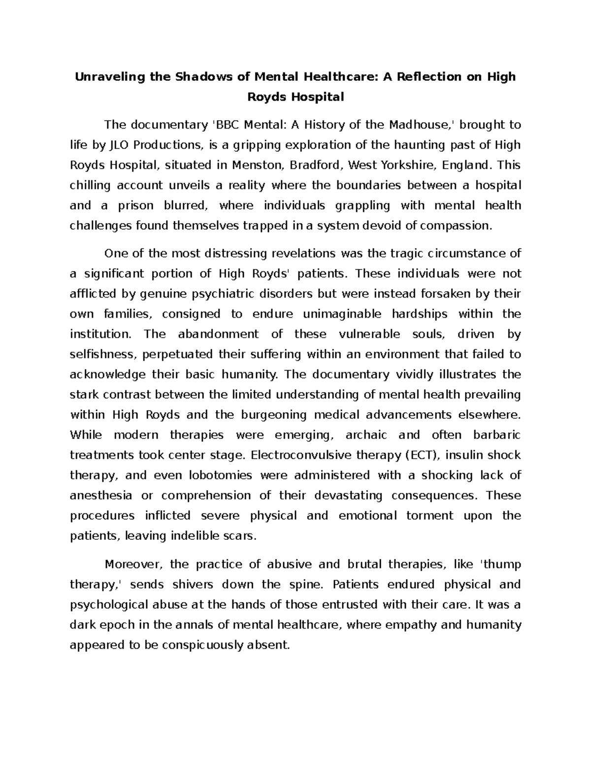 Unraveling the Shadows of Mental Healthcare - This chilling account ...