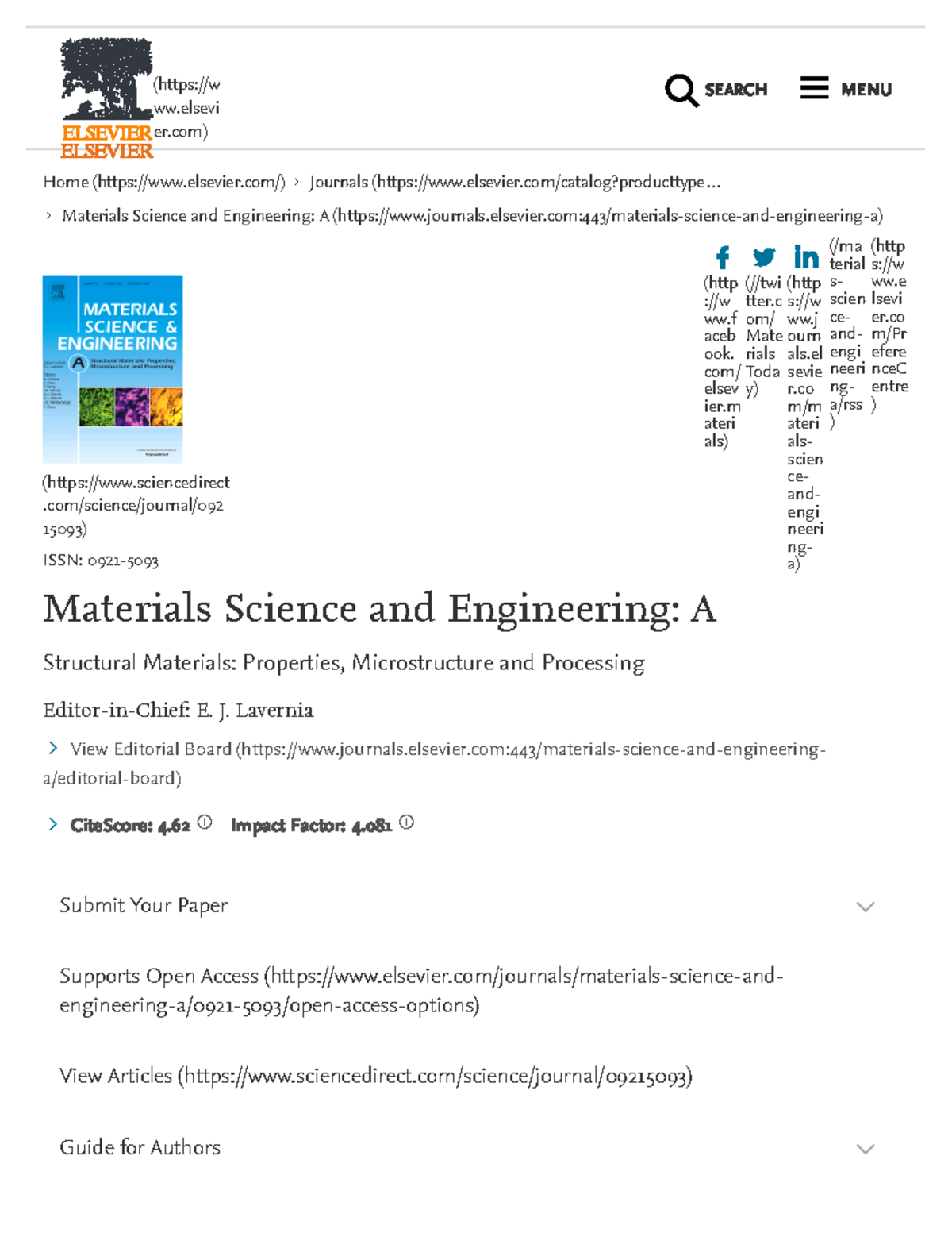Materials Science and Engineering A Journal Elsevier (http //w