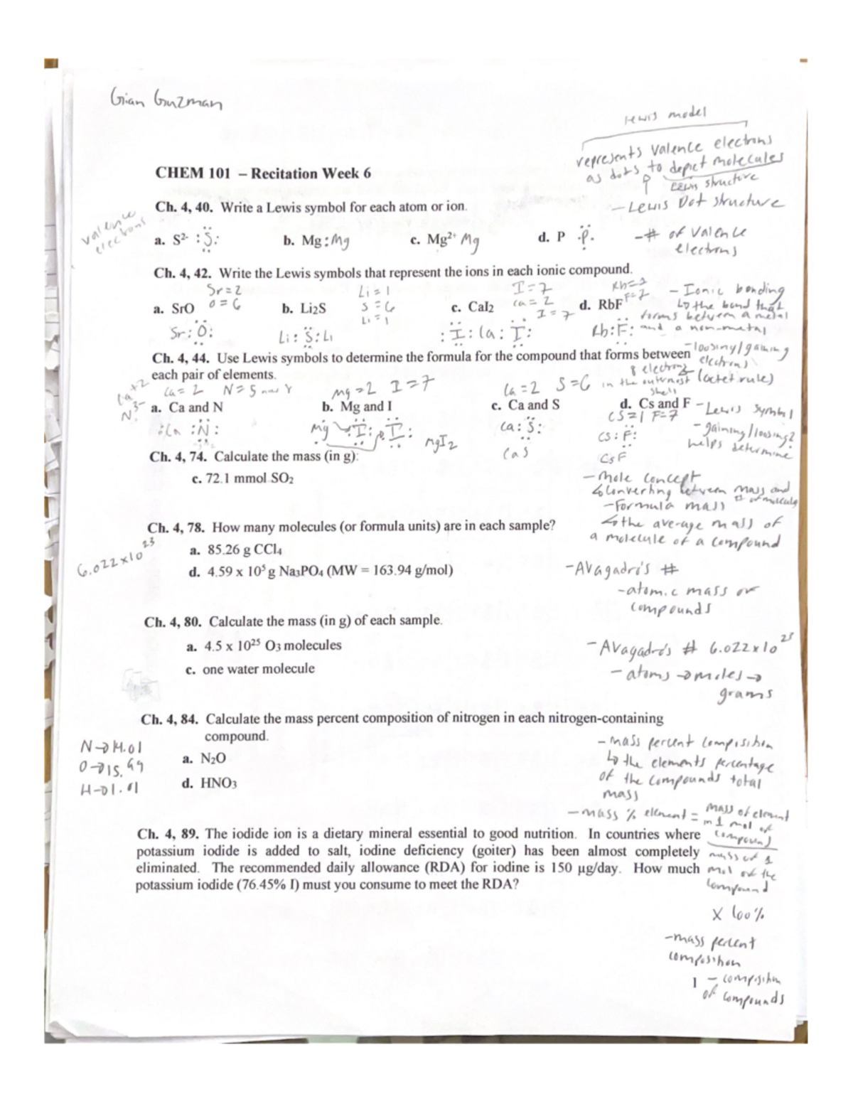 CHEM 101 - Recitation Week 6 - CHEM 101 - Studocu