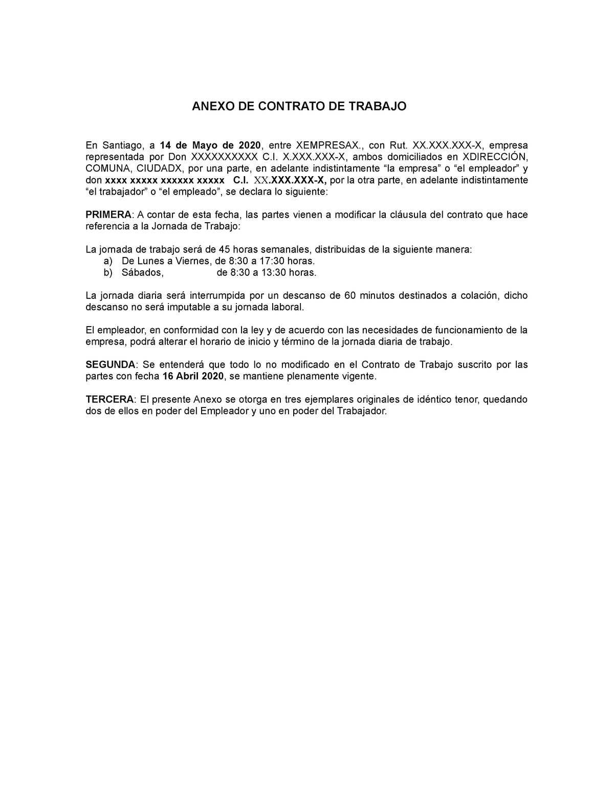 Ejemplo De Anexo De Contrato De Trabajo Image To U 7747