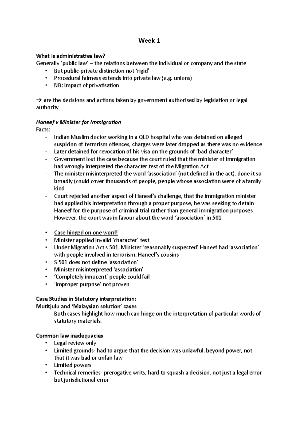 Week 1,2,3 - Lecture notes 1-3 - Week 1 What is administrative law ...