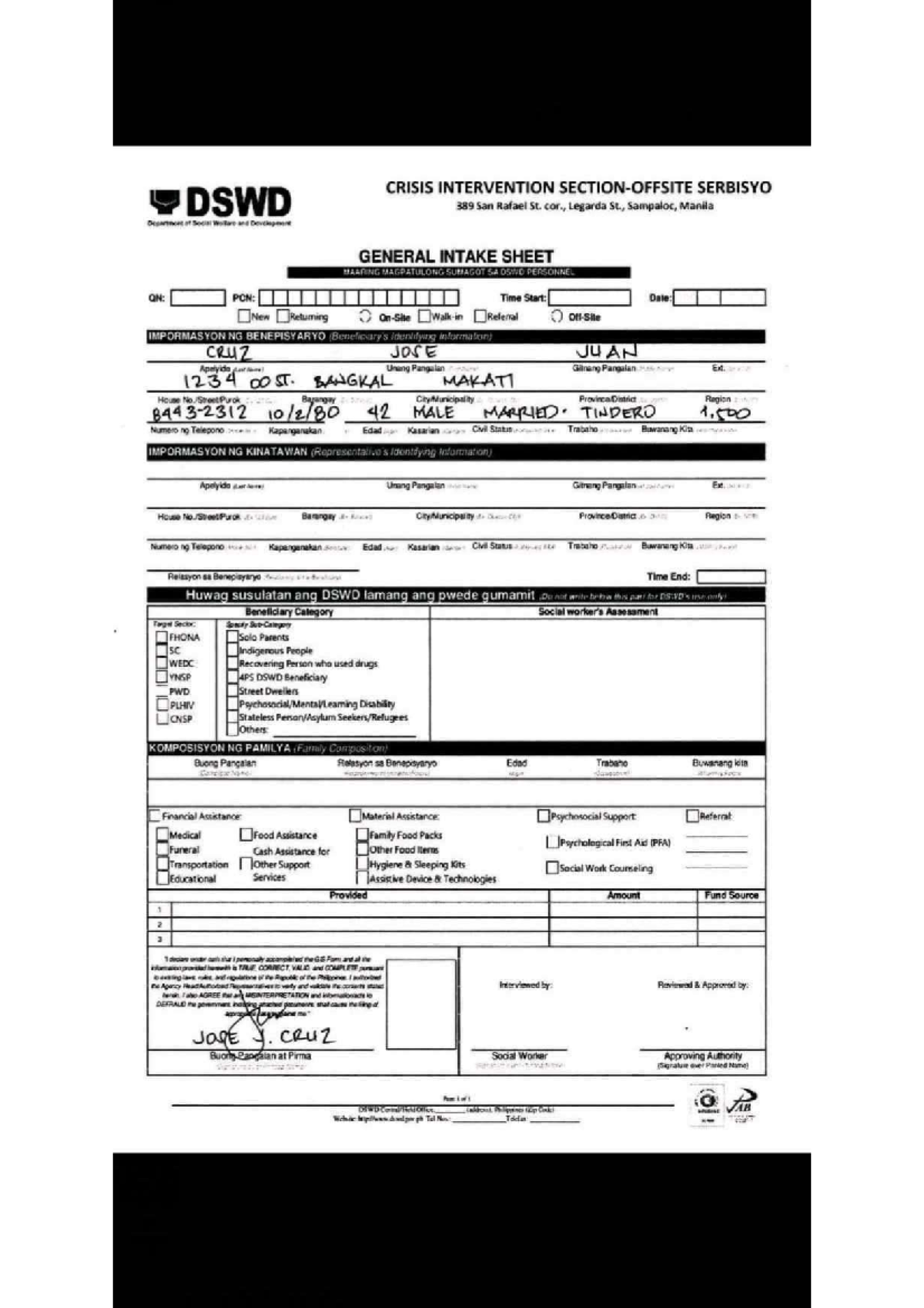 General Intake Sheet - Civic Welfare Training Program - Studocu