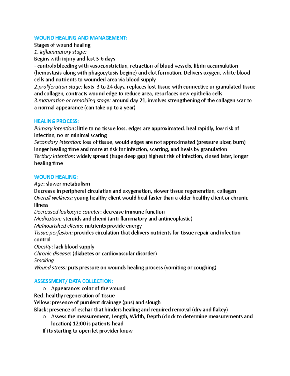 CH. 32 - class notes - WOUND HEALING AND MANAGEMENT: Stages of wound ...
