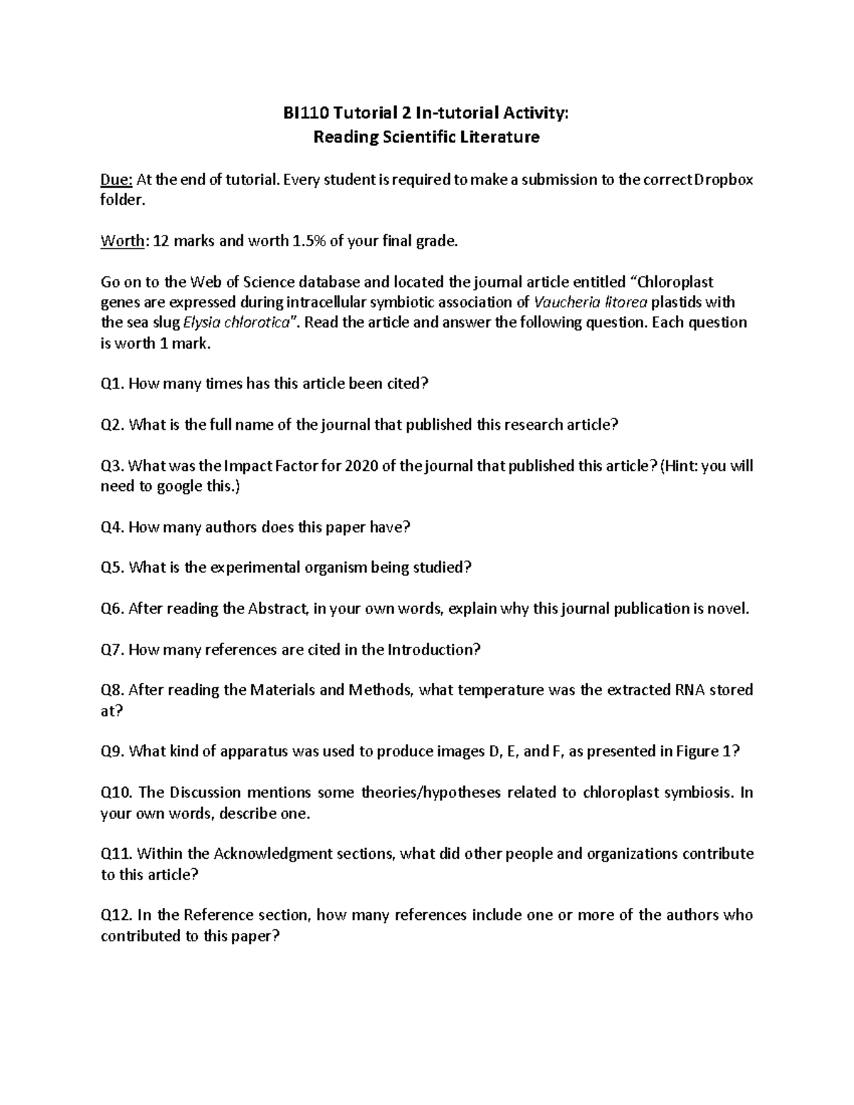 BI110 Tutorial 2 Activity Sheet S22 - BI110 Tutorial 2 In-tutorial ...