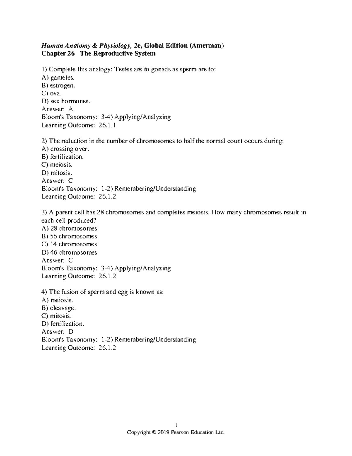 Ch 26-test-bank - 1 Human Anatomy & Physiology, 2e, Global Edition ...