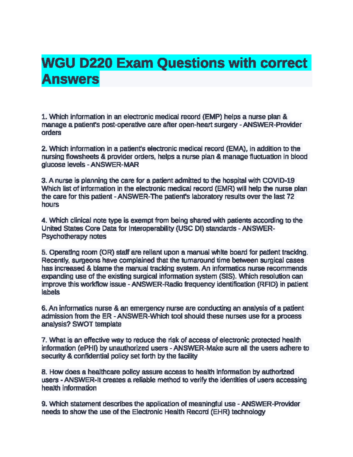 Nursing Informatics Exam D220 Studocu